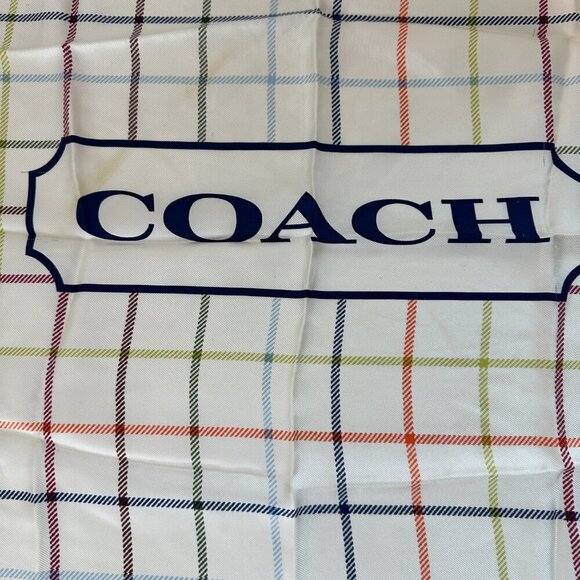 Vtg COACH 100% Silk Scarf Tattersall Plaid 21" x 21" Signature COACH Logo EVC - Picture 2 of 5